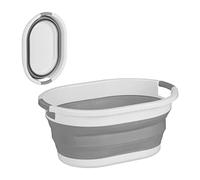 Relaxdays Cesta Plegable Colada, 24 Litros, Canasto Ropa Plástico, Compacto para Ahorrar Espacio, con Asas, Gris/Blanco