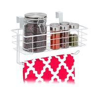 Relaxdays Cesta Rejilla Metálica Colgante con Portarrollos de Cocina, Almacenaje, Alambre, 18x31x17 cm, Blanco