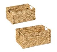 Relaxdays Cestas Almacenaje Fibras Naturales, en Pack, 2 Tamaños, Cajas Hierba Marina Trenzada, Cocina, Baño, Marrón