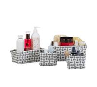 Relaxdays cestas almacenaje, Juego de 4 Cajas, Plástico Duro, Estables, Óptica Tipo Mimbre Trenzado, Blanco y Gris