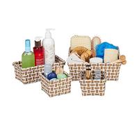 Relaxdays cestas almacenaje, Juego de 4 Cajas, Plástico Duro, Estables, Óptica Tipo Mimbre Trenzado, Blanco y Negro