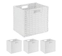 Relaxdays Cestas Almacenaje, Set 4, Cajas Organizadoras Plegables, Diseño Trenzado, 31x32x30cm, Ropa, Plástico, Blanco