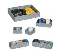 Relaxdays 6 cestas de almacenaje tejidas 4 tamaños gris