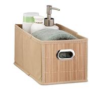 Relaxdays Cesto Almacenaje Bambú, Cesta Baño Rectangular, Cesta Angosta Estantería, 14 x 15 x 31 cm, Plegable, Natural