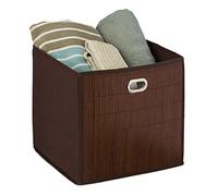 Relaxdays Cesto Almacenaje Bambú, Cesta Cuadrada Baño, Caja Estante Alta, 31 x 31 x 31 cm, Plegable, Color Marrón