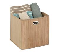 Relaxdays Cesto Almacenaje Bambú, Cesta Cuadrada Baño, Caja Estante Alta, 31 x 31 x 31 cm, Plegable, Color Natural