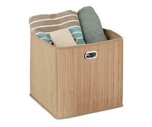 Relaxdays Cesto Almacenaje Bambú, Cesta Cuadrada Baño, Caja Estante Alta, 31 x 31 x 31 cm, Plegable, Color Natural