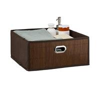 Relaxdays Cesto Almacenaje Bambú, Cesta Cuadrada Tela Baño, Caja Estante, 14 x 31 x 31 cm, Plegable, Color Marrón