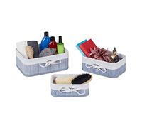 Relaxdays Cesto Almacenaje Set 3, Bambú, Tela, Caja Oganizadora Rectangular Estantería, Armario, 3 Tamaños, Gris, Crema