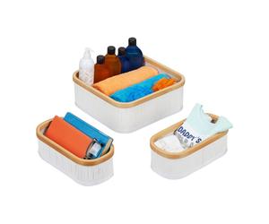 Relaxdays Cesto almacenamiento en set de 3 blanco,crema