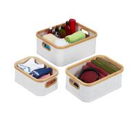 Relaxdays Cesto almacenamiento set de 3 en bambú beige,blanco,marrón claro