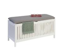 Relaxdays Cesto de ropa con asiento, de nogal blanco,gris
