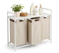 Relaxdays cesto de ropa con estante, blanco/beige | 3 cestos extraíbles de 40 L cada uno, tela, 73 x 92,5 x 33 cm