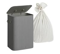 Relaxdays Cesto de ropa sucia de bambú con tapa blanco,gris