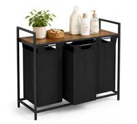Relaxdays cesto de ropa sucia con estante, marrón y negro | 3 cestas extraíbles, 40 l cada una, tela, 73 x 92,5 x 33 cm