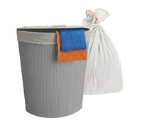 Relaxdays Cesto de Ropa Sucia con Tapa, bambú, Plegable, esquinero, 80 l, Gris, 60x36x36 cm