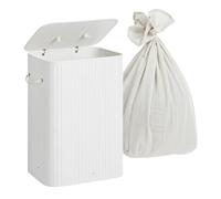 Relaxdays Cesto de Ropa Sucia con Tapa en bambú, Plegable, 80 L, 60x40x30 cm, Blanco
