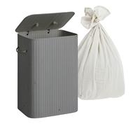 Relaxdays Cesto de ropa sucia de bambú con tapa blanco,gris