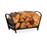 Relaxdays Cesto Leñero, de Metal, Soporte para Leña Plegable, 33x66x30,5 cm, Estante para Troncos, para Interior, Negro