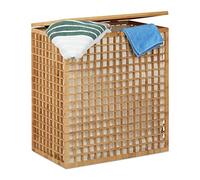 Relaxdays Cesto para Colada Doble de 96L, Bambú, Beige, 62 x 56 x 35 cm | Cesto clasificador de ropa sucia de 84 l, (Al x An x Fon): 62 x 56 x 35 cm