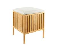 Relaxdays cesto para Ropa con Asiento y Almacenamiento en bambú, Tapa Acolchada, 52x39x39 cm, Natural/Crema