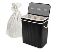 Relaxdays cesto para Ropa con Tapa, bambú, 105 l, Plegable, clasificador, Negro, 63×52×32 cm