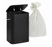 Relaxdays cesto para Ropa con Tapa, bambú, 80 l, Plegable (Al x An x F): 60 x 40 x 30 cm, Negro