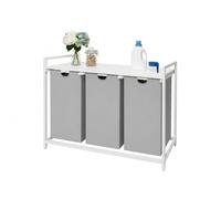 Relaxdays, cesta de ropa con 3 bolsas para ropa, 150 litros, diseño de madera, estante, dimensiones: 73,5 x 109,5 x 33 cm, color gris/blanco