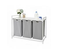 Relaxdays Cesto ropa 3 compartimentos con repisa blanco,gris