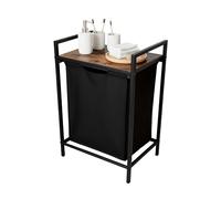 Relaxdays Cesto para Ropa Sucia con Estante, Asas y Bolsa extraíble, 65 L, 72x50x33 cm, Negro/marrón