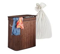 Relaxdays cesto para Ropa Sucia con Tapa y 3 Compartimentos, bambú, 105 L, Plegable, 63x52x32 cm, marrón Oscuro