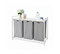 Relaxdays Cesto ropa 3 compartimentos con repisa blanco,gris