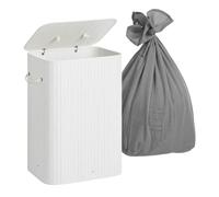 Relaxdays Cesto ropa bambú 2 compartimentos blanco,gris