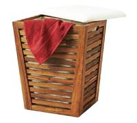 Relaxdays Cesto ropa con asiento, banco de baño con almacén marrón/blanco | Cesto para la ropa de 50 l, (Al x An x Fon) 56 x 40 x 40 cm (alto x ancho x fondo), madera de acacia, tela