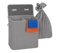 Relaxdays cesto ropa sucia 2 compartimentos con tapa, bambú plegable 100 L, 60x52x32 cm, sistema de clasificación, gris