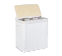 Relaxdays Cesto Ropa Sucia, 3 Compartimentos, con Tapa, Cesta Colada Rectangular, 62 x 62,5 x 42,5 cm, Bambú, Blanco
