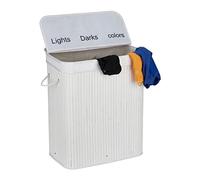 Relaxdays Cesto Ropa Sucia, Bambú, 3 Compartimentos de 30 L, Cesta Colada con Tapa, Asas, 63x55x35 cm, Colores a Elegir