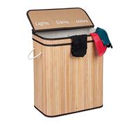 Relaxdays Cesto Ropa Sucia, Bambú, 3 Compartimentos de 30 L, Cesta Colada con Tapa, Asas, 63x55x35 cm, Colores a Elegir