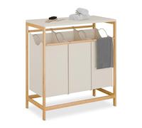 Relaxdays Cesto Ropa Sucia con 3 Sacos Extraíbles, Mueble Colada, Tapa Abatible, 84,5x78,5x40 cm, Bambú, Natural y Crema