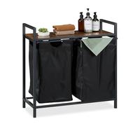 Relaxdays Cesto Ropa Sucia con Balda, 72 x 73 x 33 cm, 2 Sacos Extraíbles, Diseño Industrial, Cubo Colada, Negro/Marrón