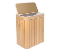 Relaxdays cesto Ropa Sucia con Tapa, bambú, 100 l, 2 Compartimentos, 63 x 52 x 32 cm, baño, Natural