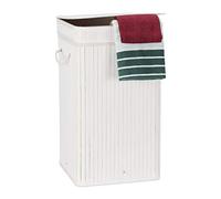 Relaxdays Cesto Ropa Sucia con Tapa, Cubo Colada, Cuadrado, Canasta, Bambú, 70 L, 63 x 36 x 36 cm, Blanco