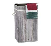 Relaxdays Cesto Ropa Sucia con Tapa, Cubo Colada, Cuadrado, Canasta, Bambú, 70 L, 63 x 36 x 36 cm, Gris