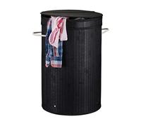 Relaxdays Cesto Ropa Sucia con Tapa, Cubo Colada Plegable, Redondo, Bambú, 65 litros, Ø 40 cm, Negro