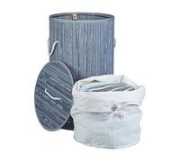 Relaxdays Cesto Ropa Sucia con Tapa, Redondo, Cubo Colada, Canasta Plegable, Bambú, 70 L, Ø 41 cm, Gris