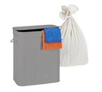 Relaxdays cesto Ropa Sucia de bambú con 2 Compartimentos, Tapa Plegable, 100 L, 60x52x32 cm, Sistema de clasificación gr