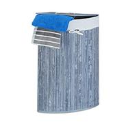 Relaxdays Cesto Ropa Sucia Esquinero, Cubo Colada Plegable con Tapa, Canasta, Bambú, 65 x 49,5 x 37 cm, Color Gris