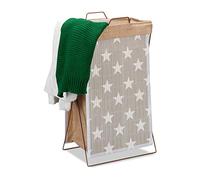 Relaxdays Cesto Ropa Sucia, Infantil, Plegable, Marco de Metal, Bolsa de la Colada, Gris con Estrellas, Gris, 40 L, 61x38x22 cm