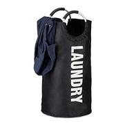 Relaxdays Cesto Ropa Sucia Plegable con Asas, Tela, Negro, 60 litros