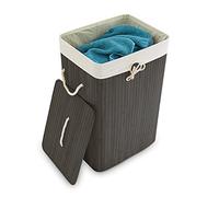 Relaxdays Cesto Ropa Sucia Plegable, Cubo Colada Rectangular con Tapa, Bambú, 83 L, 65,5 x 43,5 x 33,5 cm, Negro